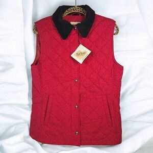 LL Bean Riding Vest Womens Medium Red Black‎ Teflon Fabric Protector Quilted NWT
